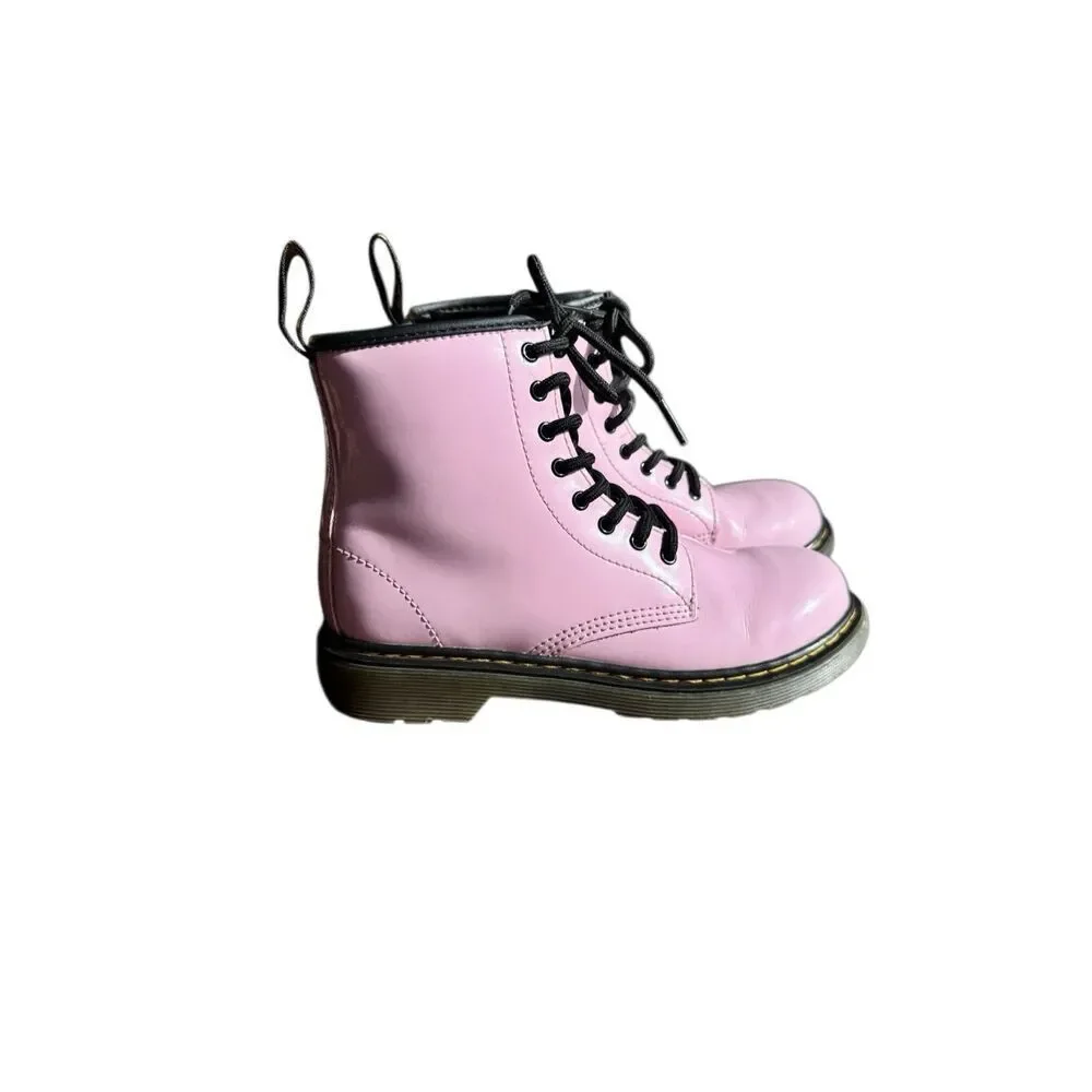 Dr Martens 1460 J Pink Patent Boots Girls Size 3 Youth Side Zip Combat